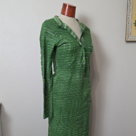 Missoni Green Textured Knit Polo Midi Dress